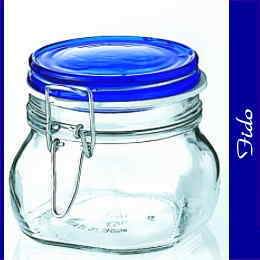 Bormioli Rocco Fido Square Jar with Blue Lid, 17-1/2-Ounce