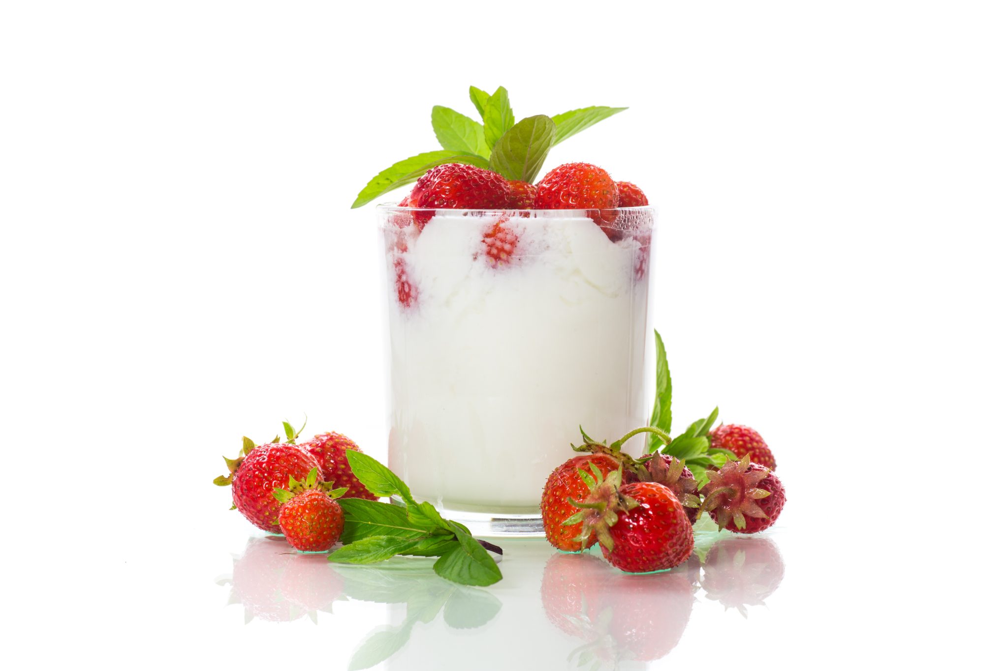 sweet homemade yogurt with fresh ripe strawberries